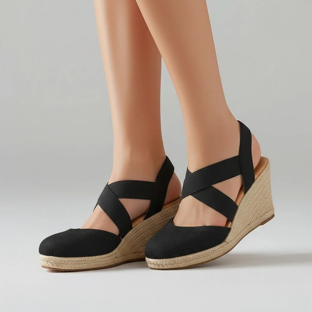 New Kelly & Katie Kenedy Pump Black Wedge Espadrille Sandals size 10